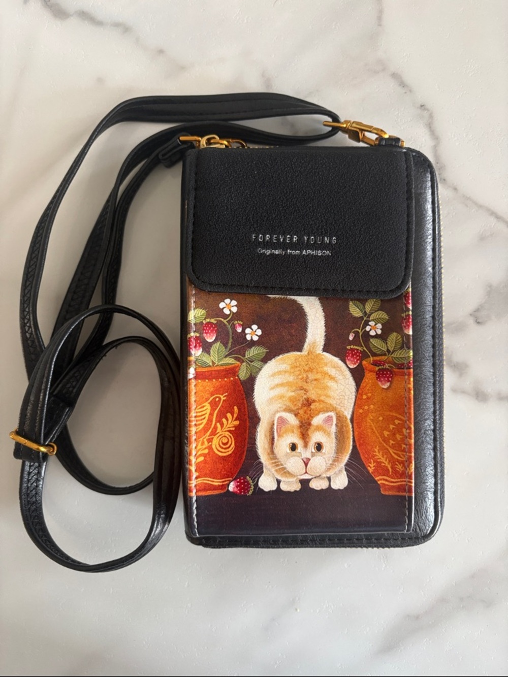 Forever Young Cat Crossbody Phone Wallet - Kitsch/Kawaii